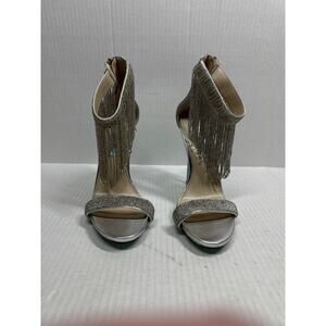 Betsy Johnson SB-Grand Silver Heels Beaded‎ Wedding Prom Dress Sandals Size 6